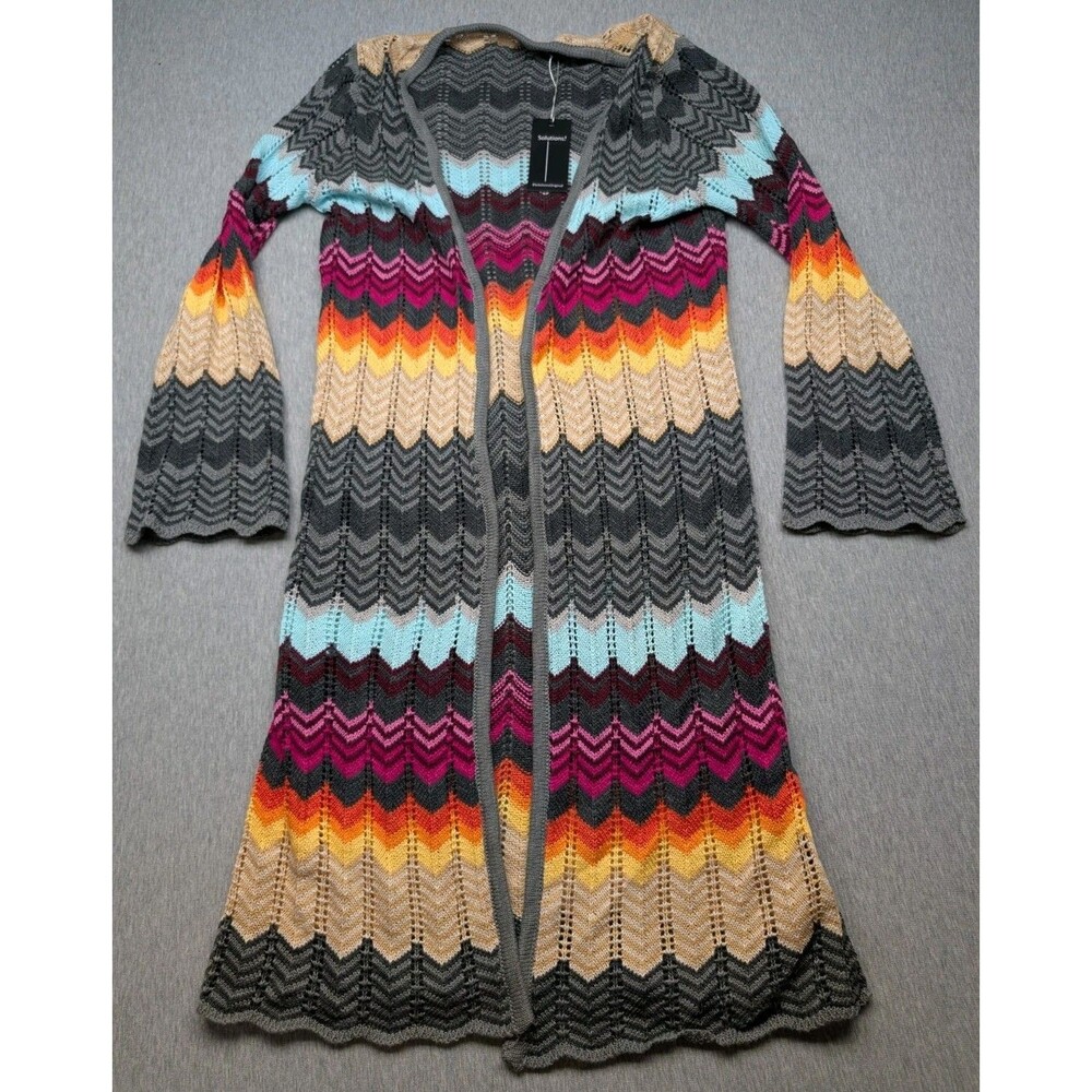 NWT SolutionMulticoloured Crochet Long Cardigan Size Small Boho Hippie